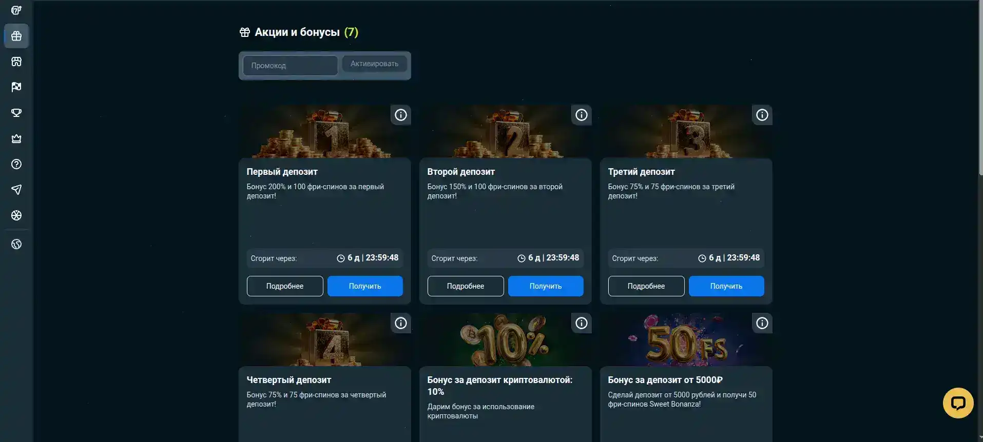 Бонусы и акции казино Бетвиннер